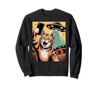 Gato Selfie OVNI Abducción Arte Retro Sudadera