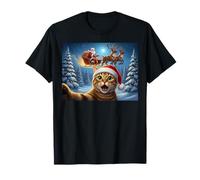 Gato Selfie Santa Claus Trineo Reno Navidad Nochebuena Camiseta