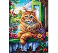 Gato Sentado en el alféizar de la Ventana Rompecabezas 1000 Piezas Cartón Grueso para Parejas Vida Silvestre y Mascotas para Enmarcar Decoración Mural Pieza De Colección Original 1000