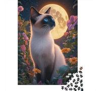 Gato Siamés Crisantemo Luz de Luna Puzzle 1000 Piezas Impresión De Alta Definición, Puzzle De Madera, para Adultos Y Niños 14+, Rompecabezas Juego De Retos, Regalos Originales 1000pcs (75x50cm)