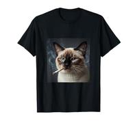 Gato Siamés Fumando Cigarrillo Fumar Gato Divertido Meme Camiseta