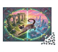 Gato siamés Puzzle de 1000 Piezas cartón para Adultos Ruinas fantásticas y Escena Ciudad Moderna decoración hogar concentración Regalo 52x38cm/1000pcs