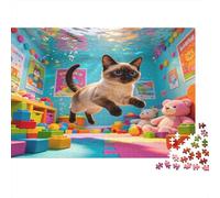 Gato Siamés Puzzle de 1000 Piezas Habitación de Juegos Puzzle para Adultos Relajante Decorativo Regalo Familiar Concentración Hogar 38x26cm/1000pcs