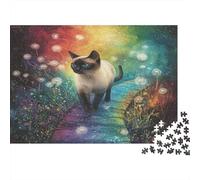 Gato siameso Puzzles,desafío para Adultos Camino Mágico Entretenimiento Creativo 1000 Piezas Obra De Artee De Juego De para Adultos Y Niños A Partir De 12 Años 1000pcs (75x50cm)