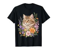 Gato Siberiano Flor Floral Lindo Gatito gráfico Camiseta