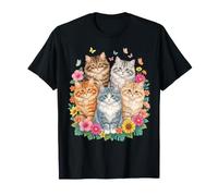 Gato Siberiano Gatitos Coloridos Gato Siberiano Floral Camiseta