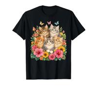 Gato Siberiano Gatitos Coloridos Gato Siberiano Floral Camiseta gráfica económica, Hombre, Negro, XL