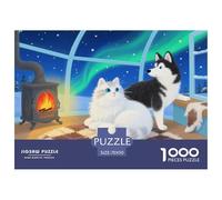 Gato Siberiano y Husky Puzzle De Madera Impermeable Puzzles De 1000 Piezas para Adultos Colorido Rompecabezas para Decoración del Hogar
