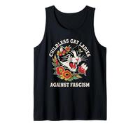 Gato sin Hijos Damas contra el Fascismo Gato Divertido Feminista Camiseta sin Mangas