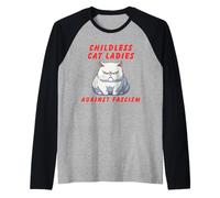 Gato sin Hijos señoras contra el fascismo Humor político Divertido Camiseta Manga Raglan