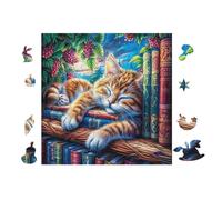 Gato Sleeping on Books Rompecabezas 100 Piezas Cartón para Expertos Mejora Atención para Semana Santa Garantía Satisfacción Más Vendido 28x28cm