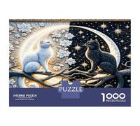 Gato Sol Luna 1000 Piezas Set De Puzzle Arte felino Yin Yang Puzzle Cartón Premium - Antiestrés Y Decoración, Regalo para Mujeres, Hombres Y Niños, Entrena El Cerebro 38x26cm/1000pcs