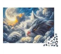 Gato Soñador Rompecabezas 1000 Piezas Paper de Papel para Adultos Alivio Estrés Gato Noche Decoración Educativa 38x26cm/1000pcs