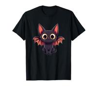 Gato sonriente con alas de murciélago para amantes de los gatos y Halloween Camiseta