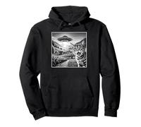 Gato Sorprendido Encuentra UFO Alien Ciencia Ficción Sudadera con Capucha