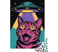 Gato Sorprendido Puzzle de 1000 Piezas Papel para Adultos Escena Rayo UFO Juego de Puzzle 1000 Piezas Relajación Hogar Regalo Familia 38x26cm/1000pcs
