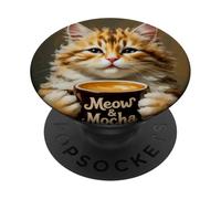 Gato sosteniendo Miau Moca café Arte Divertido Gatito PopSockets PopGrip Adhesivo