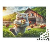 Gato sosteniendo un Pollito Puzzle 1000 Piezas Papel Reciclado para Adultos Puzzle para Adultos Juego Familiar Divertido y desafiante Excelente Idea de Regalo para relajación 52x38cm/1000pcs