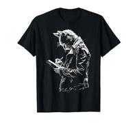 Gato sostiene libro escritura animal print motivo dibujo arte gato Camiseta
