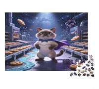 Gato Superhéroe Fábrica Puzzle de 1000 Piezas Papel Puzzle para Adultos Escena de Dibujos Nocturna Relajante Ocio Familiar Decorativo 38x26cm/1000pcs