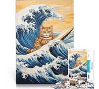 Gato surfeando en una Ola Japonesa Rompecabezas para Adolescentes de 1000 Piezas Entrena tu Cerebro y Tus Manos Cumpleaños 38x26cm