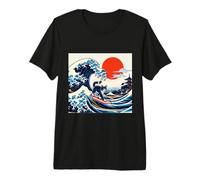 Gato Surfing Hokusai Gran Ola Fuera Kanagawa Arte Japonés Camiseta Premium