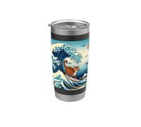 Gato Surfing Hokusai Gran Ola Fuera Kanagawa Arte Japonés Vaso térmico de acero inoxidable de doble pared