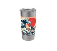 Gato Surfing Hokusai Gran Ola Fuera Kanagawa Japonés Retro Vaso térmico de acero inoxidable de doble pared