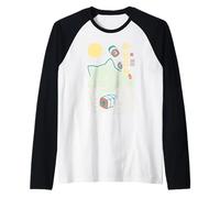 Gato Sushi Zen Ondas Japonesas Arte Minimalista Pacífico Camiseta Manga Raglan