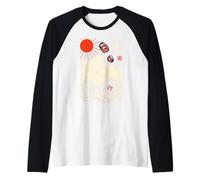 Gato Sushi Zen Ondas Japonesas Arte Minimalista Pacífico Camiseta Manga Raglan