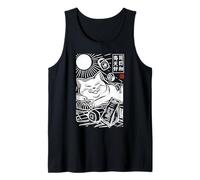 Gato Sushi Zen Ondas Japonesas Arte Minimalista Pacífico Camiseta sin Mangas
