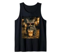Gato Tabby Bebiendo Café Helado Animal Divertido Camiseta sin Mangas