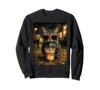 Gato Tabby Bebiendo Café Helado Animal Divertido Sudadera