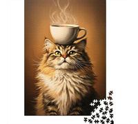 Gato Taza de Café Puzzle de 1000 Piezas para Adultos Cartón Juego Relajante Decoración Regalo Familiar 38x26cm/1000pcs