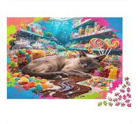 Gato Tienda de Caramelos Puzzle de 1000 Piezas Papel para Adultos Mundo Dulce Colorido Juego de Puzzle 1000 Piezas Relajación Hogar Familia Regalo 52x38cm/1000pcs