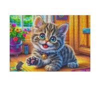 Gato Tierno Entre Flores Densas Puzzle 300 Piezas Cartón Grueso para Adultos Noches Juegos En Familia Antiestrés Regalo Corporativo Calidad Profesional Regalo Ideal 300 PCS
