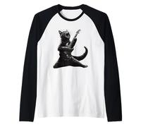 Gato tocando la guitarra | Funny Rock Star Classic Rock & Roll Cat Camiseta Manga Raglan