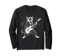 Gato tocando la guitarra | Funny Rock Star Classic Rock & Roll Cat Manga Larga
