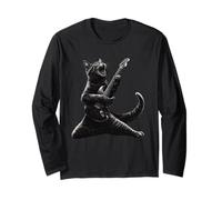 Gato tocando la guitarra | Funny Rock Star Classic Rock & Roll Cat Manga Larga