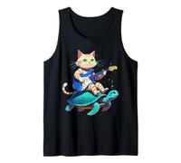 Gato tocando la guitarra montando una tortuga Camiseta sin Mangas