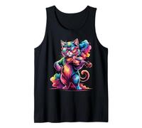 Gato Tocando violín Estilo Cartel Colorido Salpicaduras de Pintura Camiseta sin Mangas