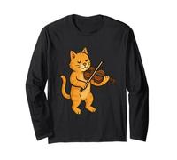 Gato tocando violinista amante de los gatos lindo gato toca violín Manga Larga