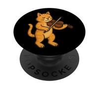 Gato tocando violinista amante de los gatos lindo gato toca violín PopSockets PopGrip Adhesivo
