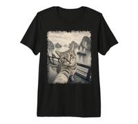 Gato Tomando Selfie Ha Long Bay Vietnam Camiseta Premium