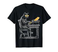 Gato Trabajando Gafas De Sol Escribir Animales Motivo Ilustración Camiseta