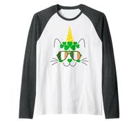 Gato Unicornio irlandés Lil Miss Caticorn Green para el Día de San Patricio Camiseta Manga Raglan