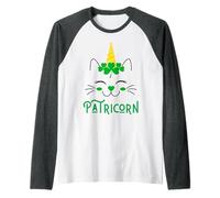 Gato Unicornio irlandés Lil Miss Caticorn Green para el Día de San Patricio Camiseta Manga Raglan
