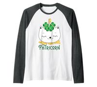 Gato Unicornio irlandés Lil Miss Caticorn Green para el Día de San Patricio Camiseta Manga Raglan