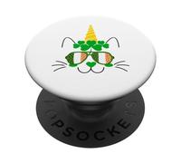 Gato Unicornio irlandés Lil Miss Caticorn Green para el Día de San Patricio PopSockets PopGrip Adhesivo