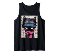 Gato urbano Graffiti en gorro y bufanda Fondo colorido Camiseta sin Mangas